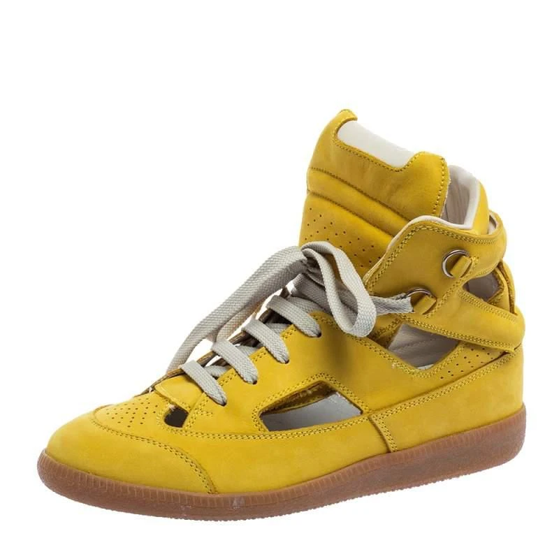 商品[二手商品] MAISON MARGIELA|Maison Martin Margiela Yellow Nubuck Leather High Top Sneakers Size 39,价格¥1070,第1张图片