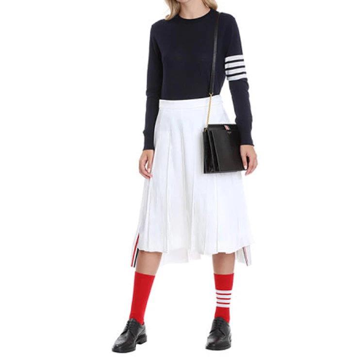 商品[国内直发] Thom Browne|美利奴羊毛圆领长袖套头条纹羊毛衣 女款 灰色,价格¥5749,第5张图片详细描述