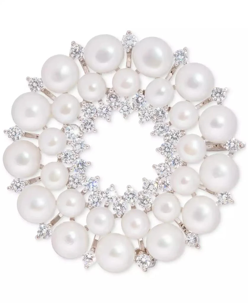 商品Macy's|Cultured Freshwater Pearl (5 - 6 1/2mm) & Cubic Zirconia Double Circle Convertible Pin to Pendant in Sterling Silver,价格¥1196,第1张图片