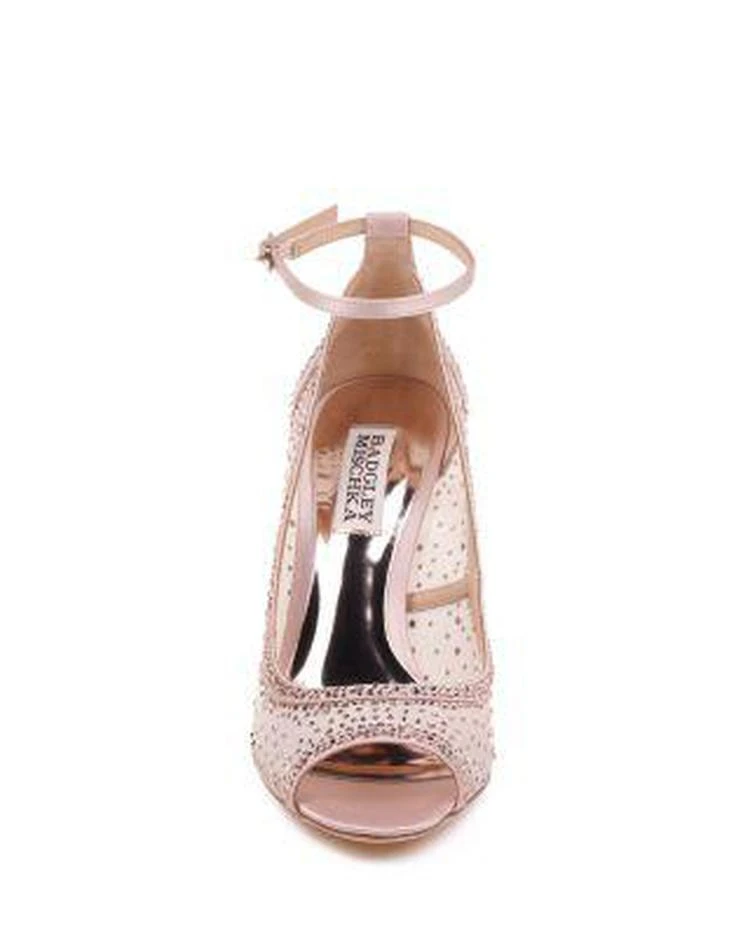 商品Badgley Mischka|网纱烫钻装饰脚踝系带露趾高跟鞋,价格¥796,第4张图片详细描述
