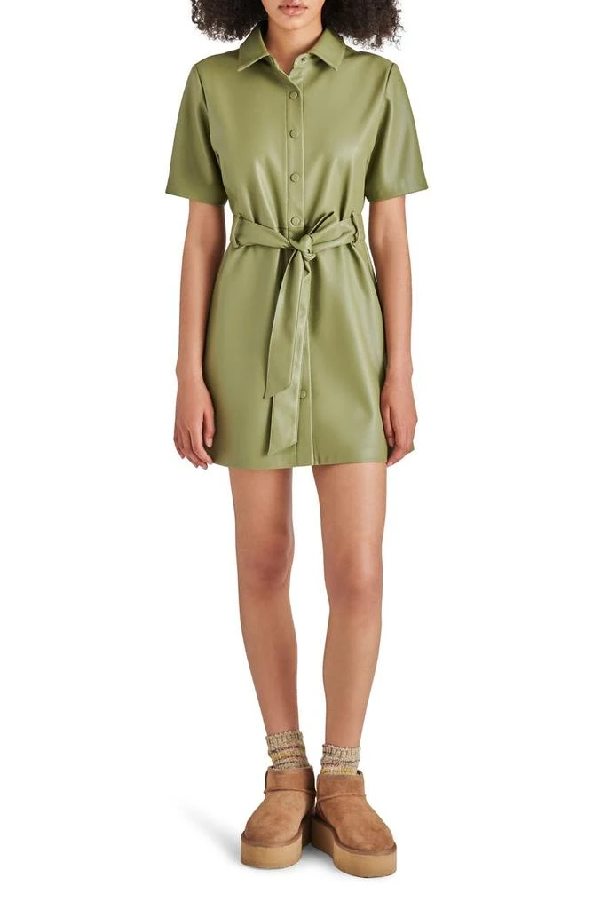 商品Steve Madden|Jolene Belted Faux Leather Mini Shirtdress,价格¥287,第1张图片