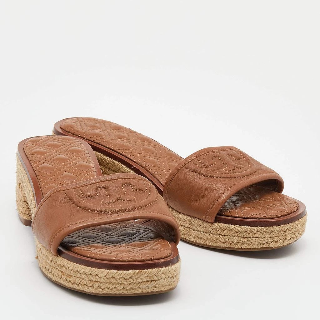 商品[二手商品] Tory Burch|Tory Burch Brown Leather Fleming Espadrille Slides Size 37,价格¥984,第4张图片详细描述