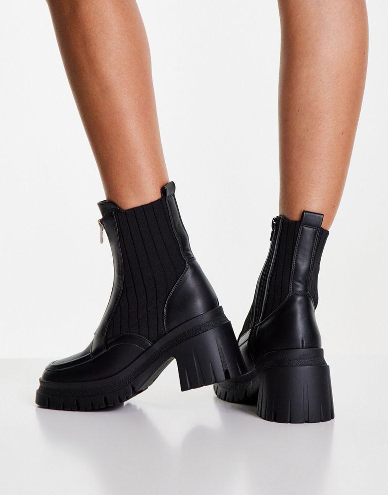 ASOS DESIGN Wide Fit Rocky front zip chunky boots in black商品第2张图片规格展示