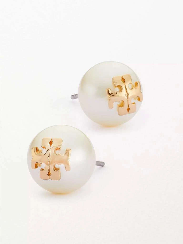 商品Tory Burch|Crystal-Pearl Yellow Goldtone Logo Stud Earrings,价格¥586,第1张图片