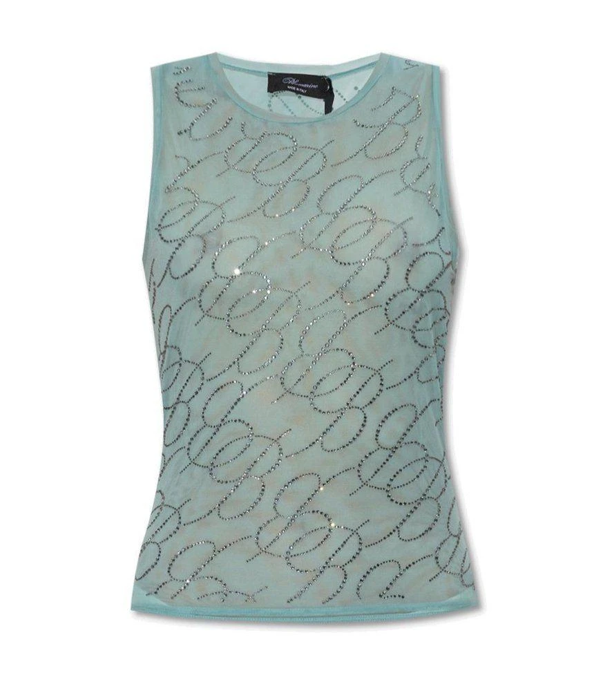 商品BLUMARINE|Blumarine Monogram Rhinestone Embroidered Sheer Sleeveless Top,价格¥2908,第1张图片