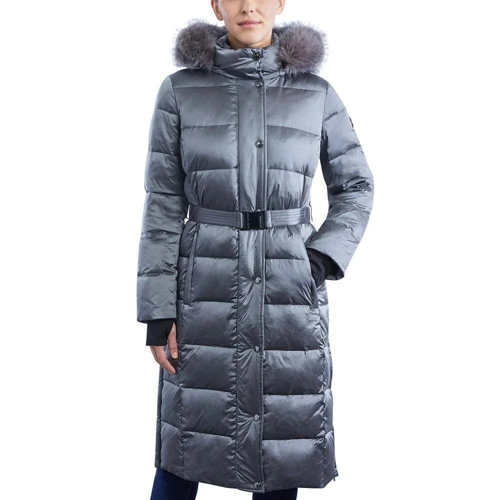 商品Michael Kors|Women's Belted Faux-Fur-Trim Hooded Maxi Puffer Coat,价格¥1852,第1张图片