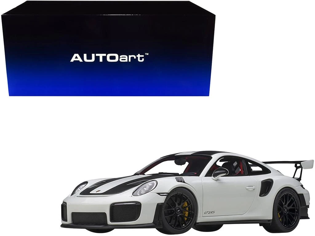 商品Diecast Model Autoart|Porsche 911 (991.2) GT2 RS Weissach Package White with Carbon Stripes 1/18 Model Car by Autoart,价格¥2964,第1张图片