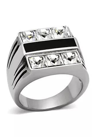 商品Luxe Jewelry Designs|Jewelry Designs Stainless Steel Mens Ring With Clear Top Grade Crystals   Size 10 Pack Of 2,价格¥290,第1张图片