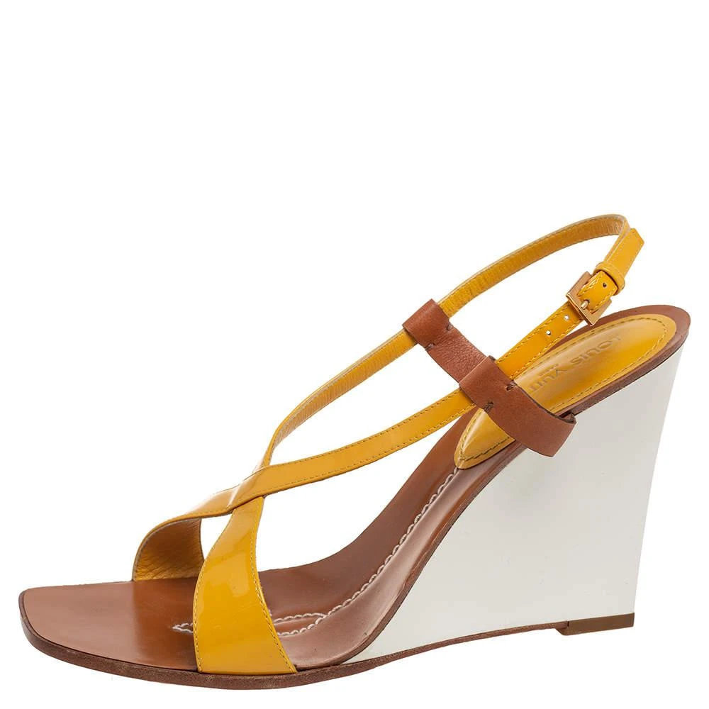 商品[二手商品] Louis Vuitton|Louis Vuitton Yellow Patent Leather Wedge Cross Strap Slingback Sandals Size 40.5,价格¥1921,第2张图片详细描述