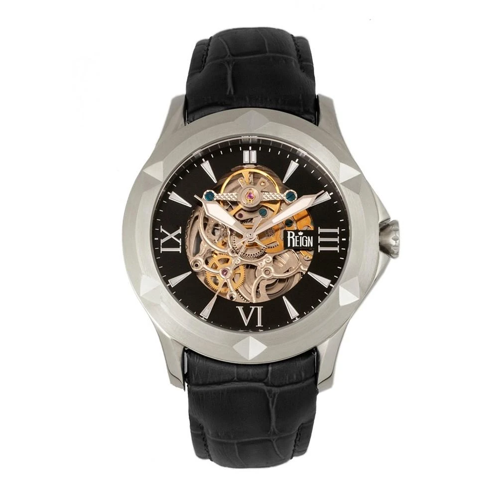 商品Reign|Dantes Automatic Black Dial, Silver Case, Genuine Black Leather Watch 47mm,价格¥2597,第1张图片