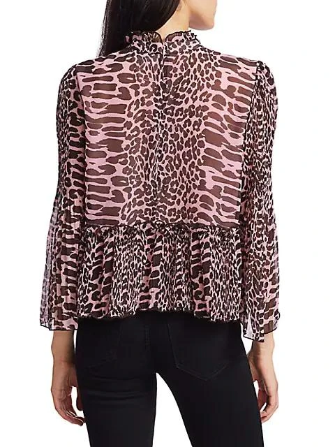 商品Ganni|Pleated Animal Print Georgette Blouse,价格¥480,第5张图片详细描述