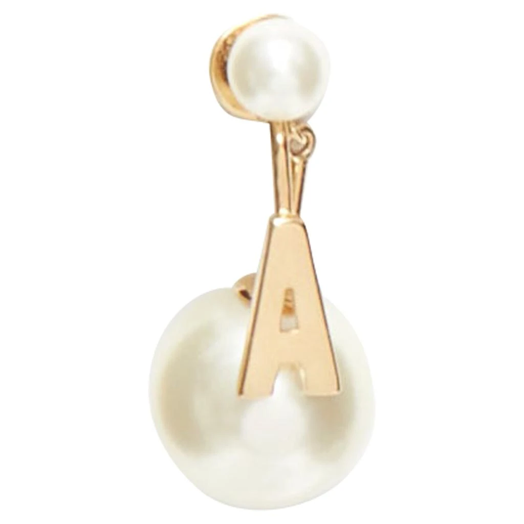 商品[二手商品] Dior|Tribales Gold Metal Letter A Faux Pearl Dangling Pin Earring,价格¥2579,第4张图片详细描述