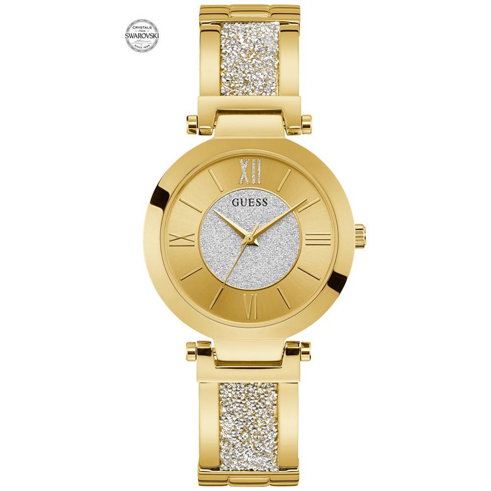商品GUESS|Women's Gold-Tone Stainless Steel & Cubic Zirconia Crystal Bangle Bracelet Watch 36mm,价格¥1040,第1张图片