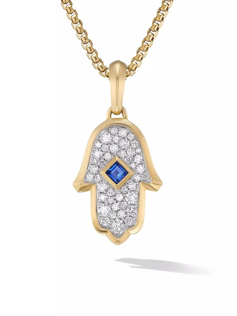 商品David Yurman|Hamsa Amulet in 18K Yellow Gold with Pavé Diamonds and Blue Sapphire, 26MM,价格¥17607,第1张图片