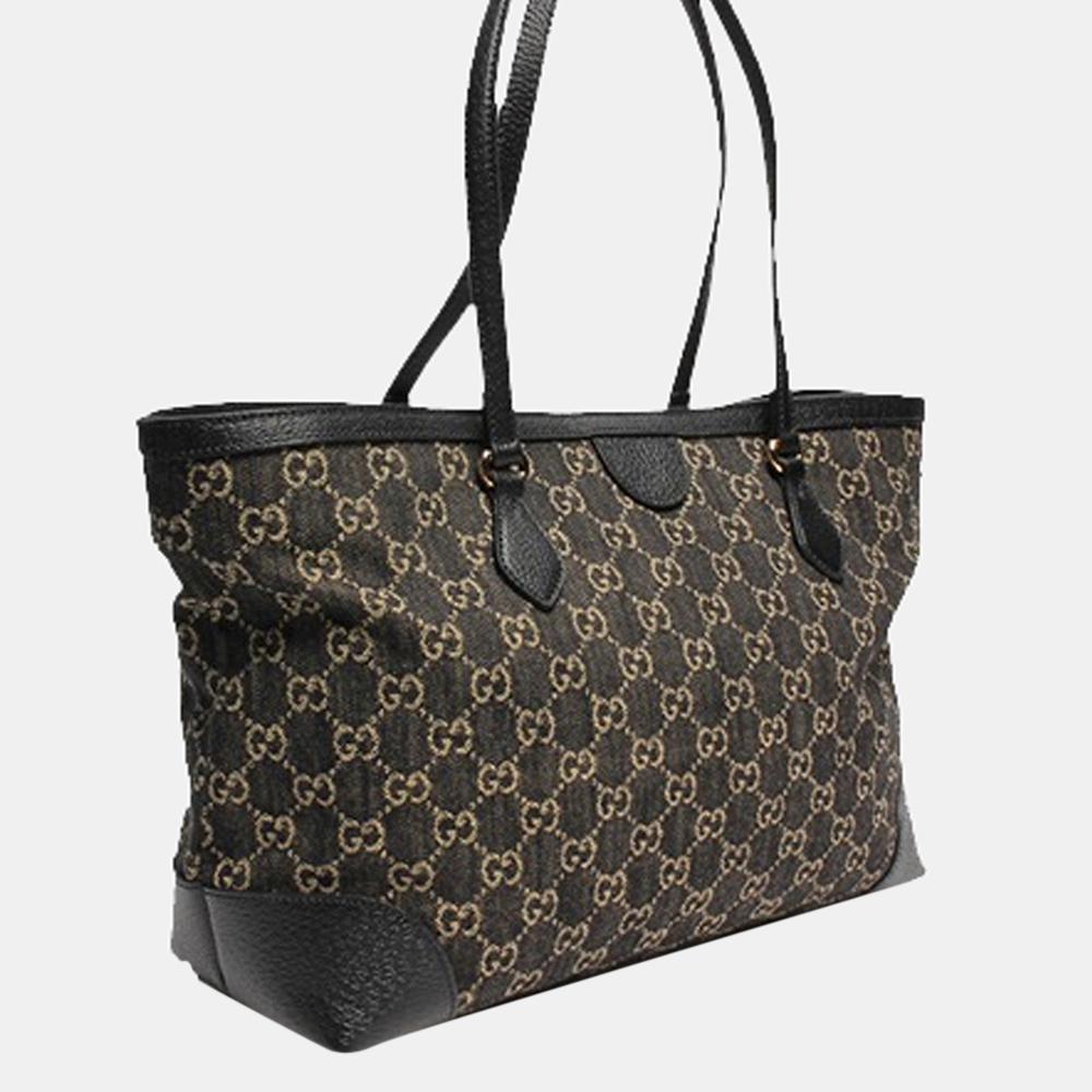 Gucci Black GG Coated Canvas Leather Medium Ophidia Tote Bag商品第3张图片规格展示