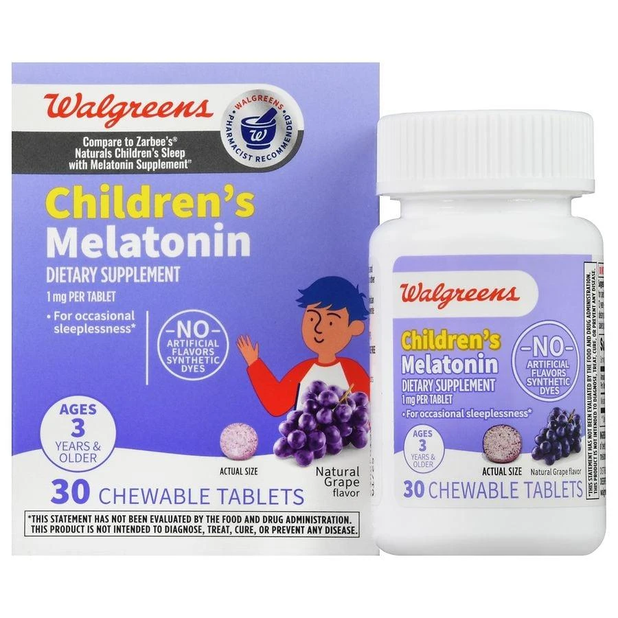 商品Walgreens|Children's Melatonin 1 mg Chewable Tablets Natural Grape,价格¥67,第1张图片