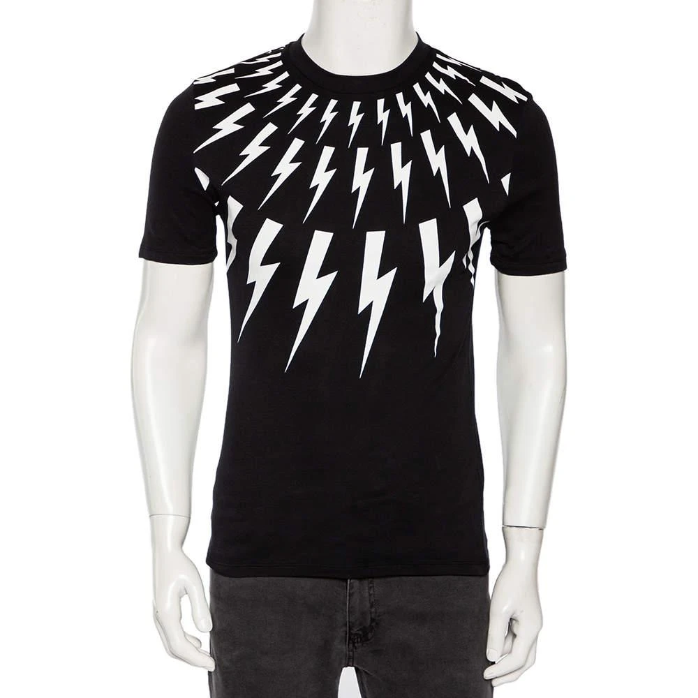 商品[二手商品] Neil Barrett|Neil Barrett Black Thunderbolt Print Cotton Jersey Slim Fit T-Shirt S,价格¥651,第1张图片