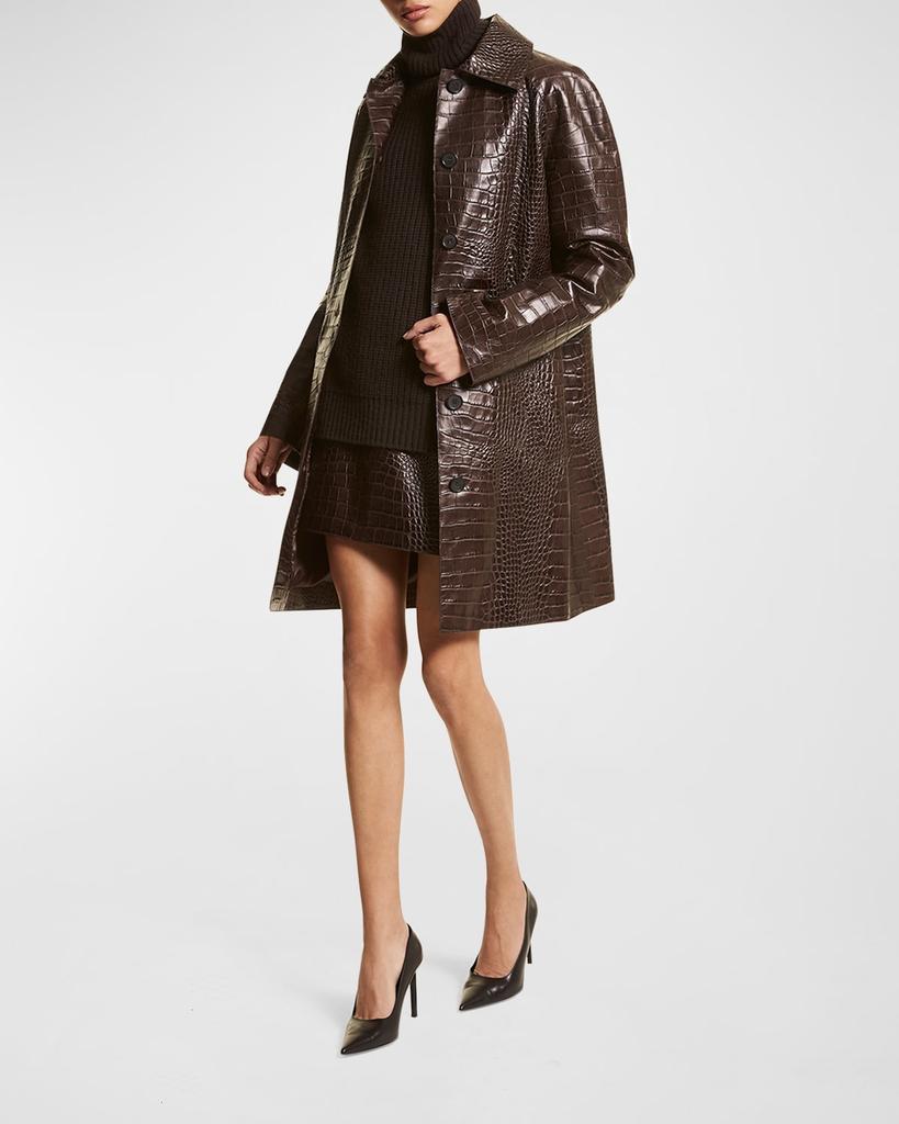 商品Michael Kors|Balmacaan Crocodile Embossed Leather Coat,价格¥29725,第1张图片