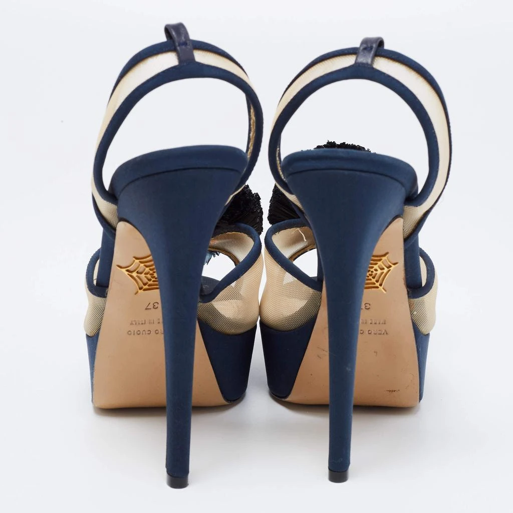 Charlotte Olympia Blue Suede Trim And Mesh Pomoline Pom Pom Platform Sandals Size 37 商品