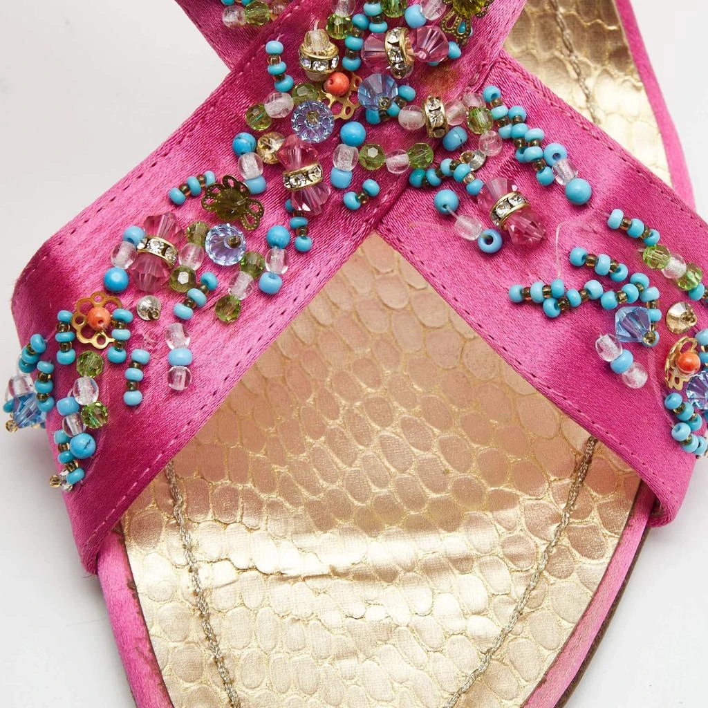René Caovilla Pink Satin Embellished Criss Cross Ankle Strap Sandals Size 38.5 商品
