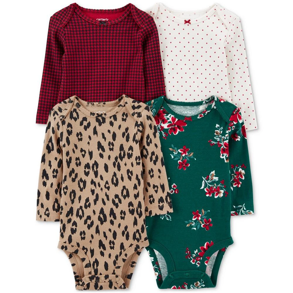 商品Carter's|Baby Girls Long Sleeve Bodysuits, Pack of 4,价格¥183,第1张图片