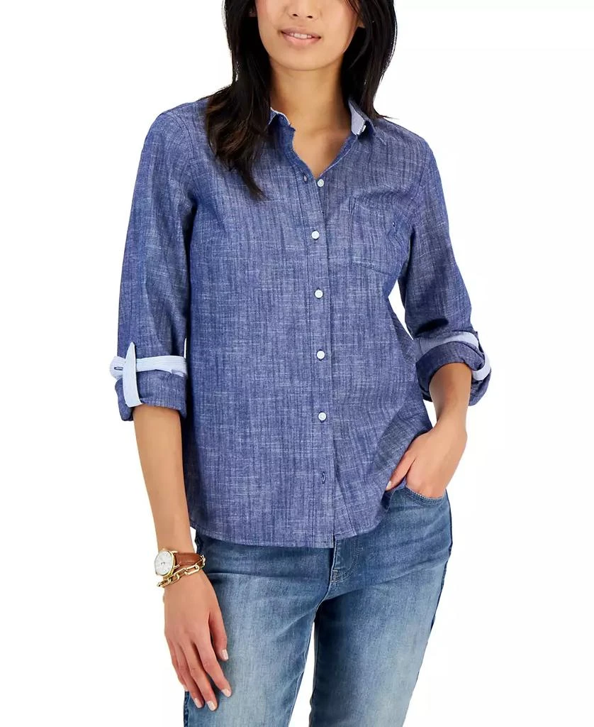 商品Tommy Hilfiger|Women's Cotton Printed Roll-Tab Utility Shirt,价格¥531,第1张图片