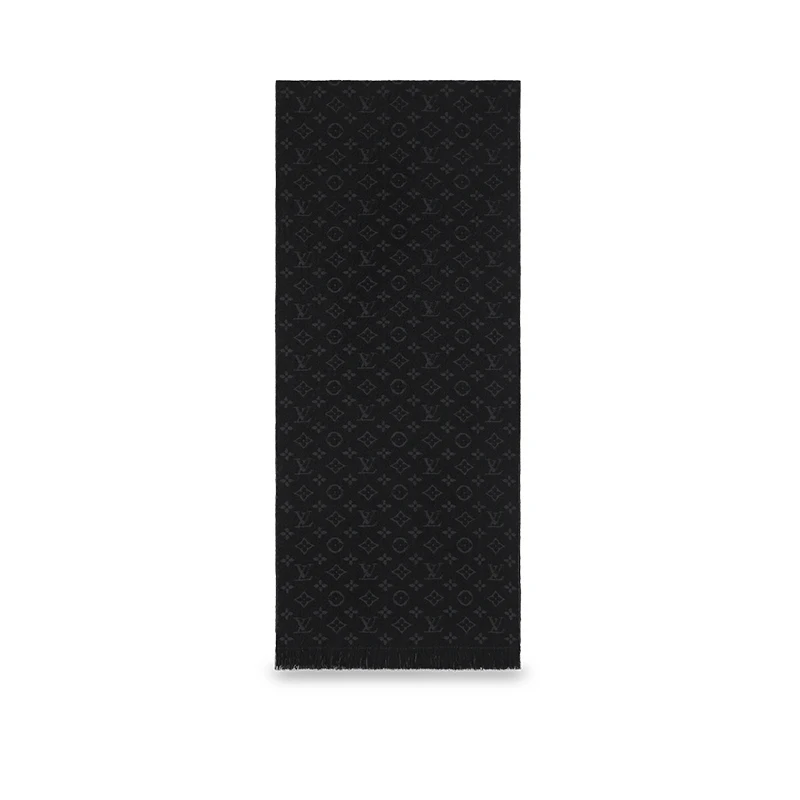 商品Louis Vuitton|Louis Vuitton/路易威登 男女同款黑色纯羊毛老花图案围巾,价格¥4070,第1张图片
