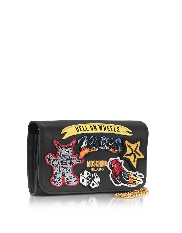 商品Moschino|Moschino 摩斯基诺 Black Leather Wallet Clutch w/Patches,价格¥3417,第4张图片详细描述