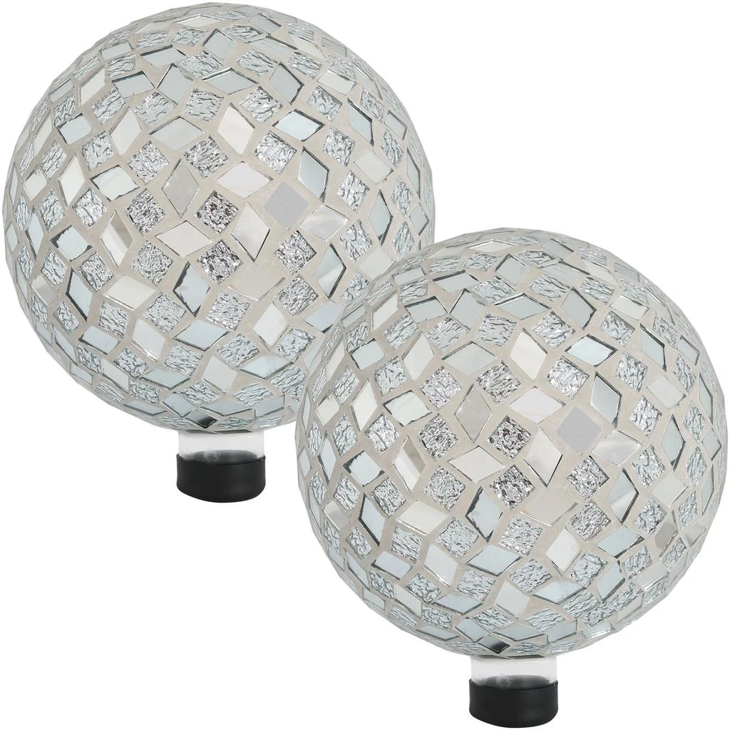 商品Sunnydaze|Indoor/Outdoor Mirrored Diamond Mosaic Gazing Globe Ball for Lawn, Patio or Indoors - 10" Diameter - Silver - 2-Pack,价格¥727,第1张图片