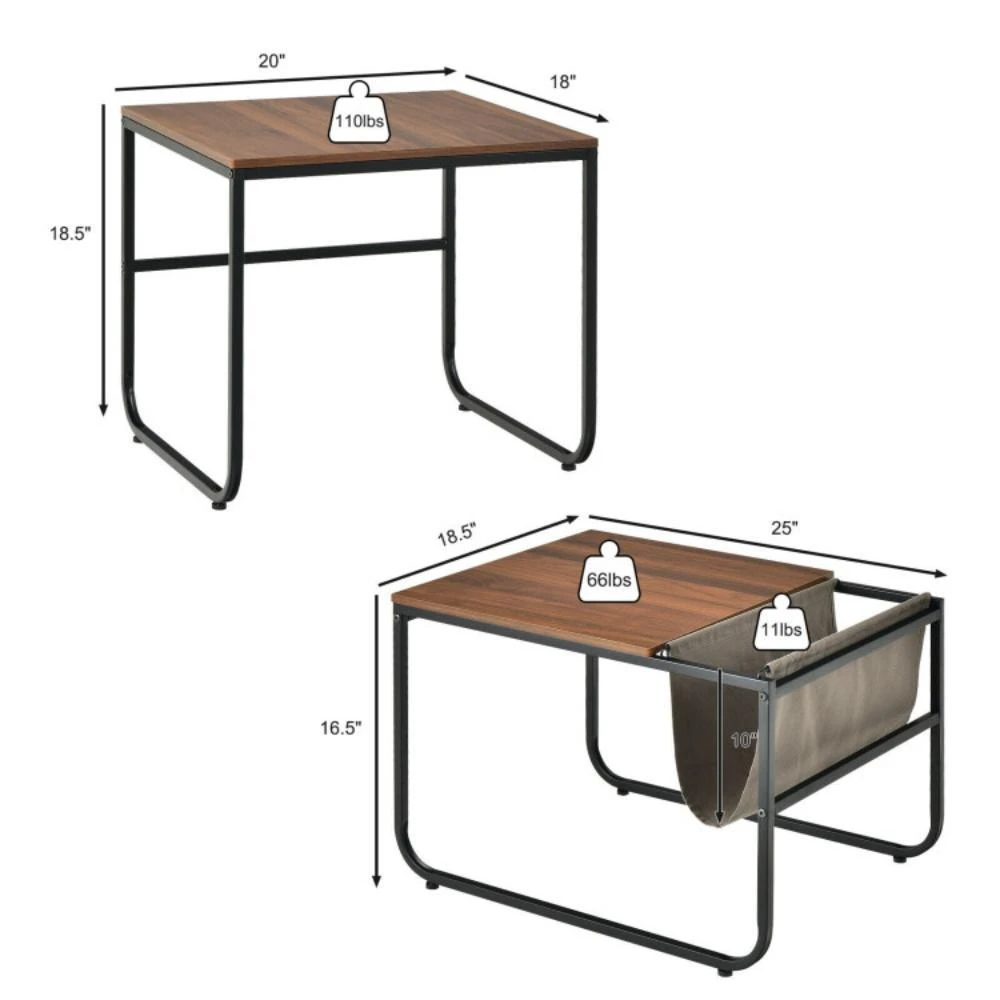 Set of 2 Nesting Coffee Tables with Side Pocket for Living Room Bedroom-Rustic Brown 商品