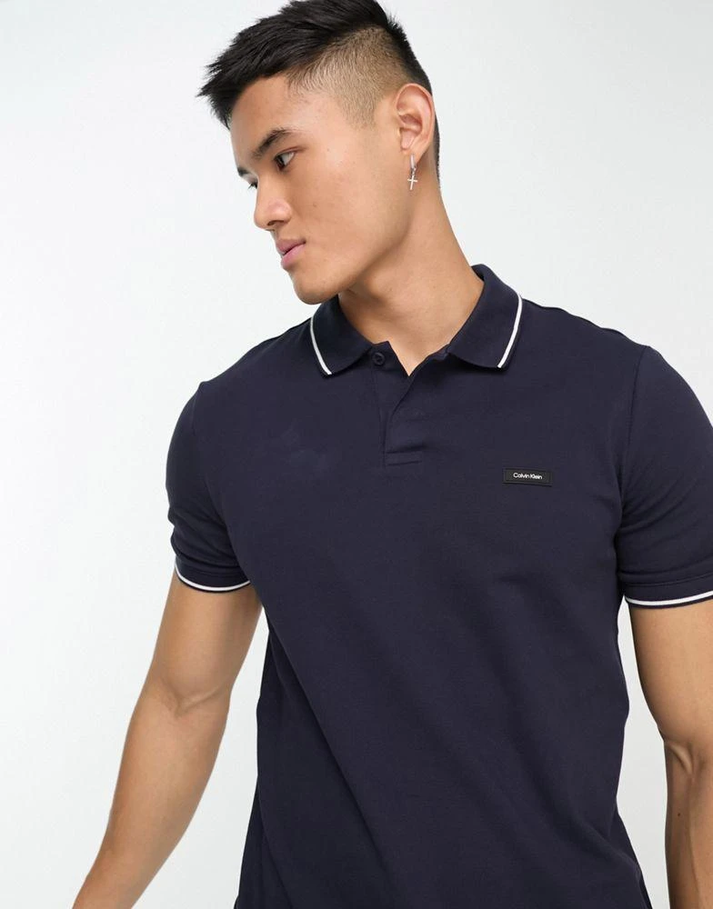 商品Calvin Klein|Calvin Klein box logo slim fit polo shirt in navy,价格¥645,第1张图片