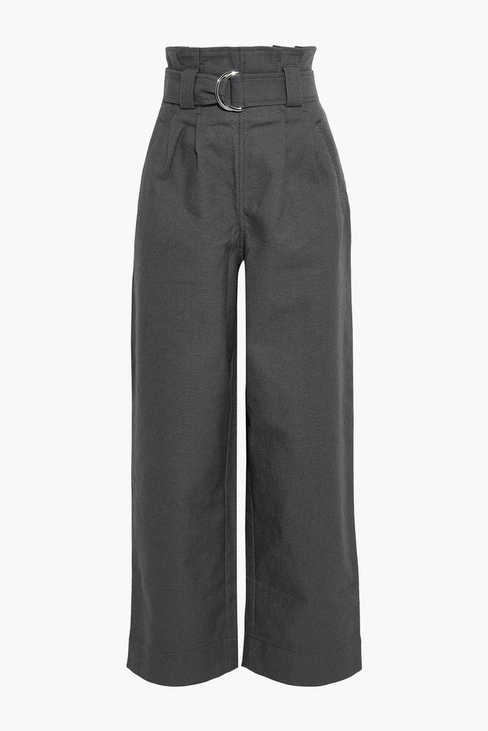 Belted pleated cotton-blend twill straight-leg pants商品第3张图片规格展示