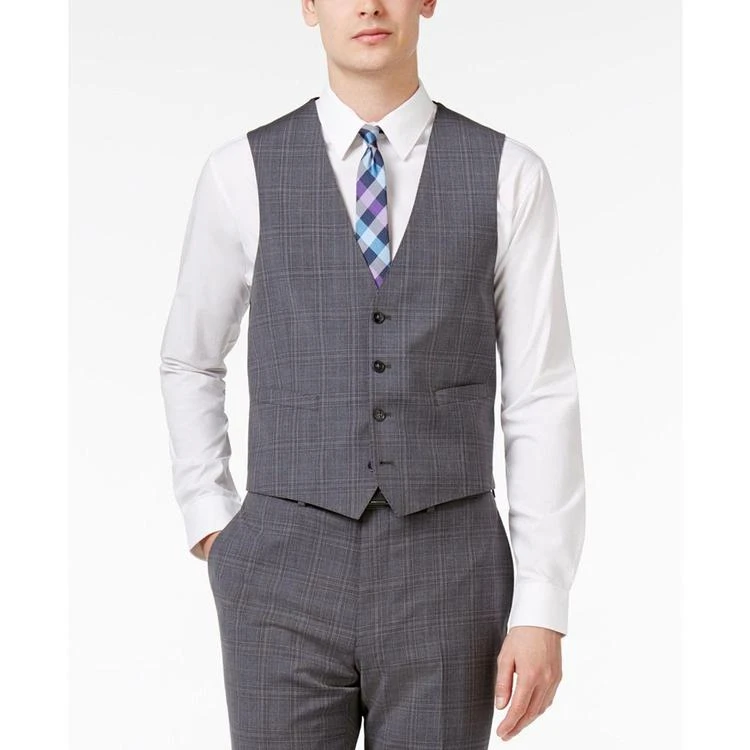 商品Calvin Klein|Men's Modern-Fit Gray and Blue Plaid Windowpane Vested Suit,价格¥733,第5张图片详细描述