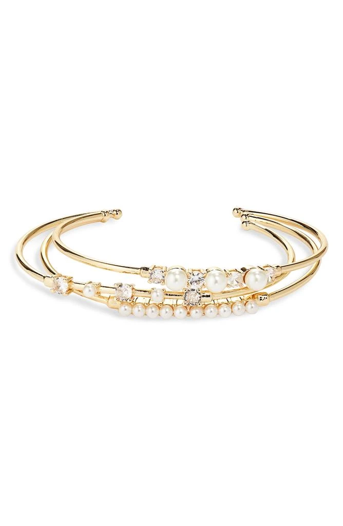 商品Nordstrom|Faux Pearl & Crystal Open Cuff Stack Bracelet,价格¥101,第1张图片