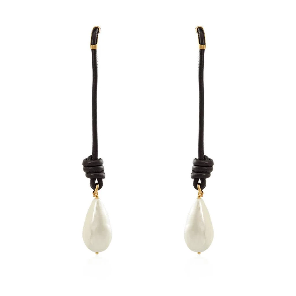 商品Burberry|Faux Pearl Detail Knotted Leather Cord Drop Earrings,价格¥2751,第1张图片