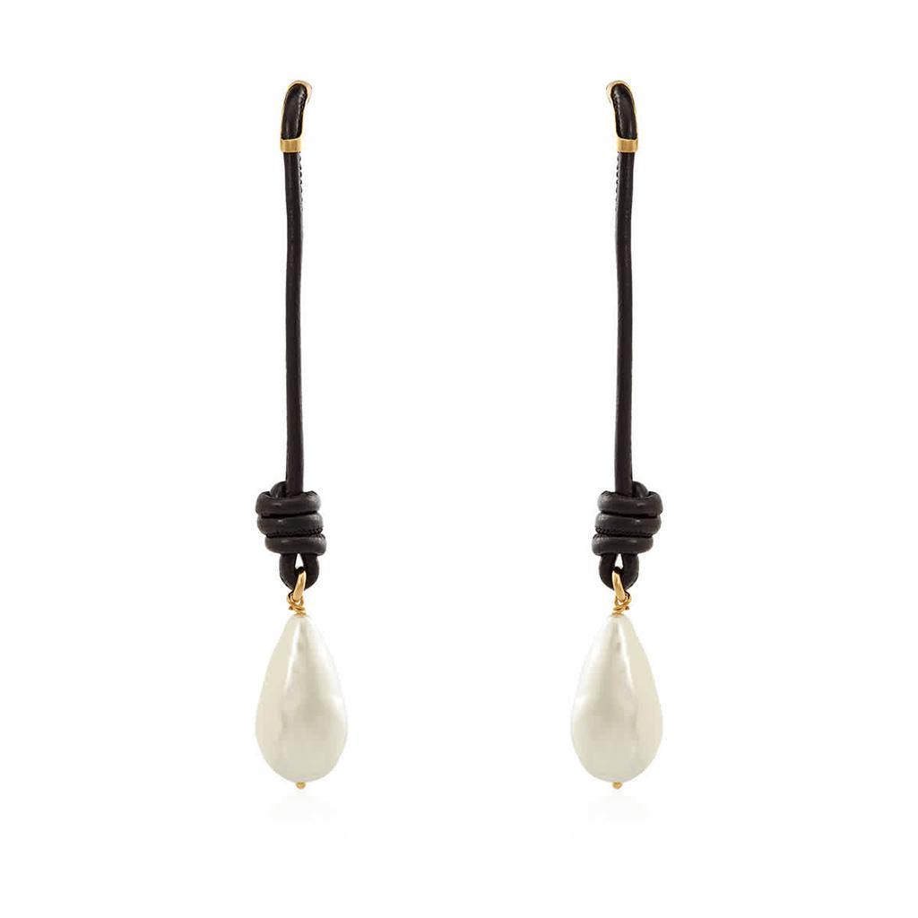 商品Burberry|Faux Pearl Detail Knotted Leather Cord Drop Earrings,价格¥2720,第1张图片