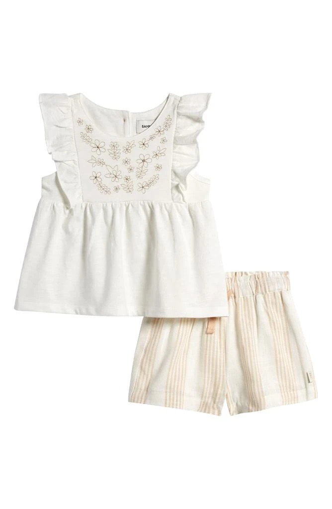 商品SAMMY + NAT|Floral Embroidered Ruffle Top & Striped Shorts Set,价格¥182,第1张图片