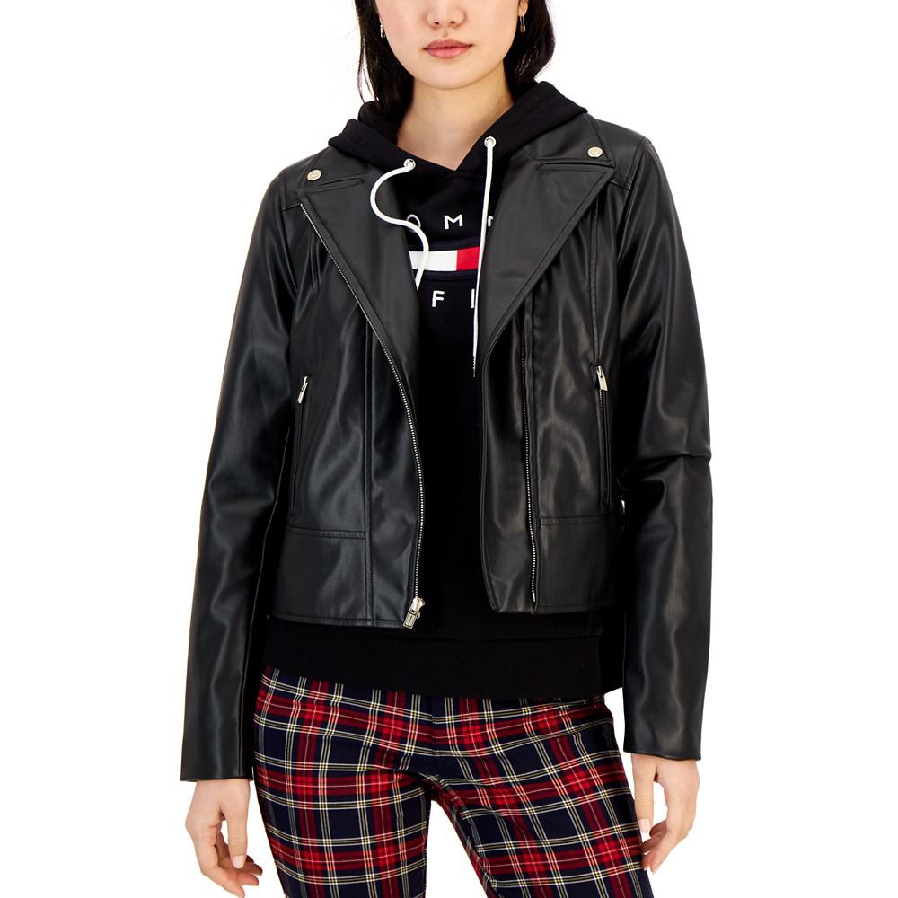 Women's Faux-Leather Moto Jacket商品第1张图片规格展示