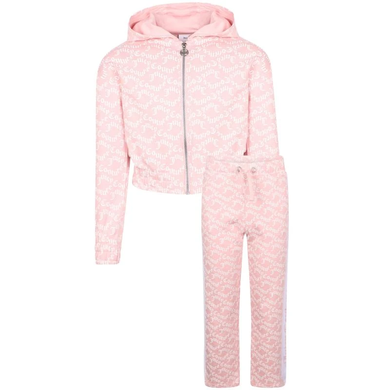 商品Juicy Couture|Hooded pink crop sweatshirt and sweatpants set with all over logo light print,价格¥1315,第1张图片