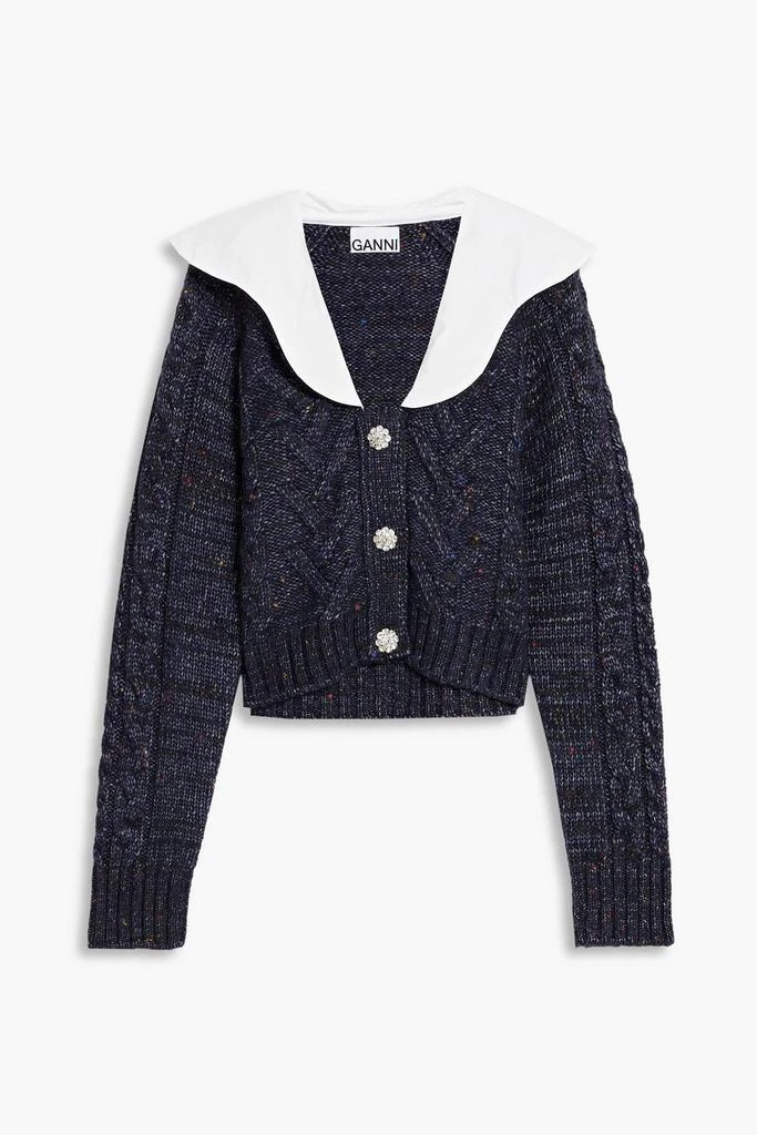 商品Ganni|Poplin-trimmed Donegal cable-knit cardigan,价格¥1767,第1张图片