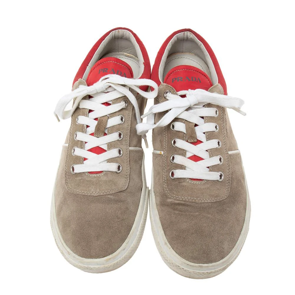 商品[二手商品] Prada|Prada Grey/Red Suede  Lace Up Sneakers Size 44,价格¥923,第3张图片详细描述