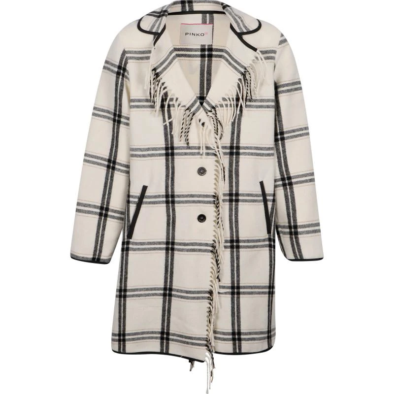 商品PINKO|Checked tassel coat in black and off white,价格¥2455,第1张图片