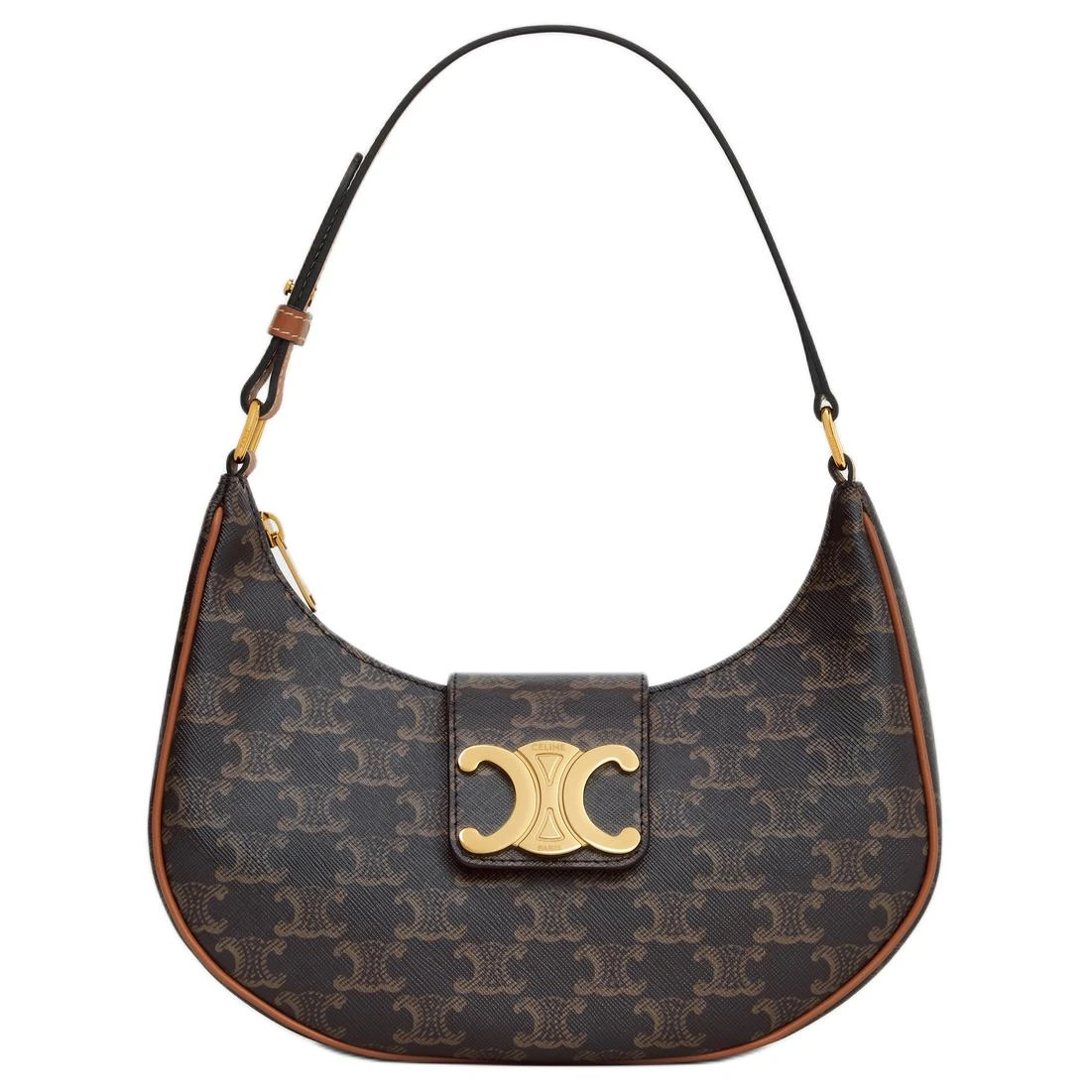 商品[国内直发] Celine|赛琳 AVATriomphe 23年新款凯旋门标志老花满印 帆布拼小牛皮 手提包单肩包 中号 女款 棕色,价格¥18517,第1张图片