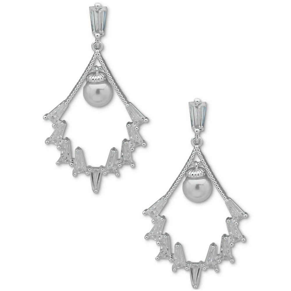 商品Anne Klein|Silver-Tone Imitation Pearl & Crystal Baguette Chandelier Drop Earrings,价格¥32,第1张图片