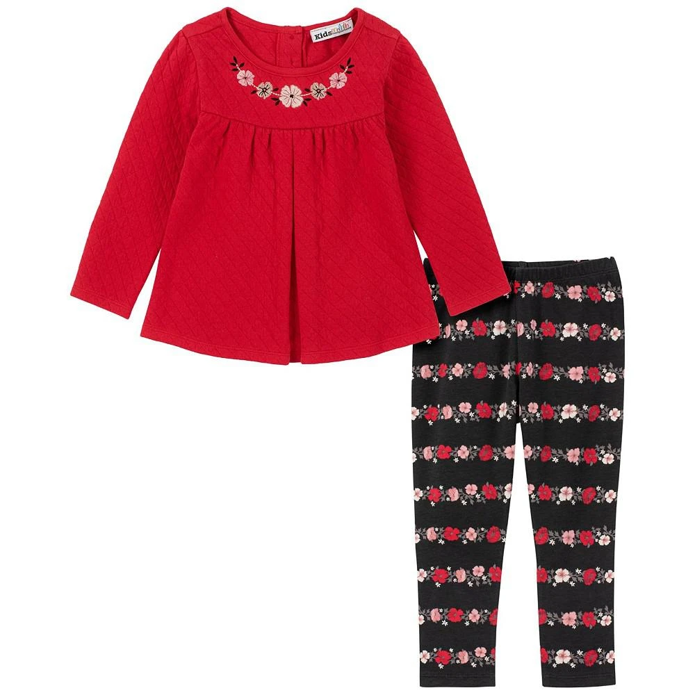 商品KIDS HEADQUARTERS|Little Girls Pleat-Front Quilted A-Line Tunic and Floral-Stripe Leggings, 2-Piece Set,价格¥132,第1张图片
