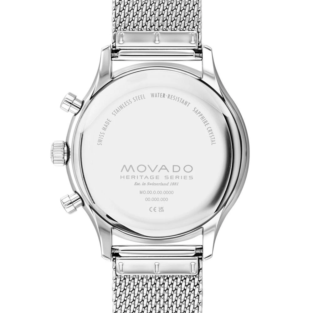 商品Movado|Men's Swiss Chronograph Heritage Series Circa Stainless Steel Mesh Bracelet Watch 43mm,价格¥5185,第2张图片详细描述