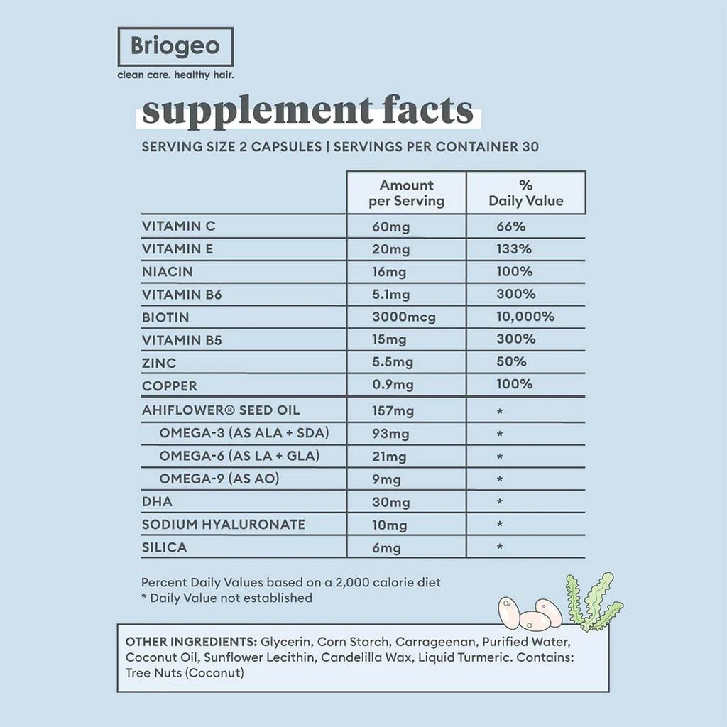 商品Briogeo|Briogeo B. Well Vegan Omega 369 Biotin Supplements,价格¥316,第4张图片详细描述
