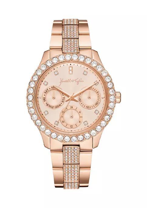 商品KENDALL & KYLIE|Rose Gold Tone Metal Mock-Chronograph Analog Watch with Stone Bezel,价格¥558,第1张图片