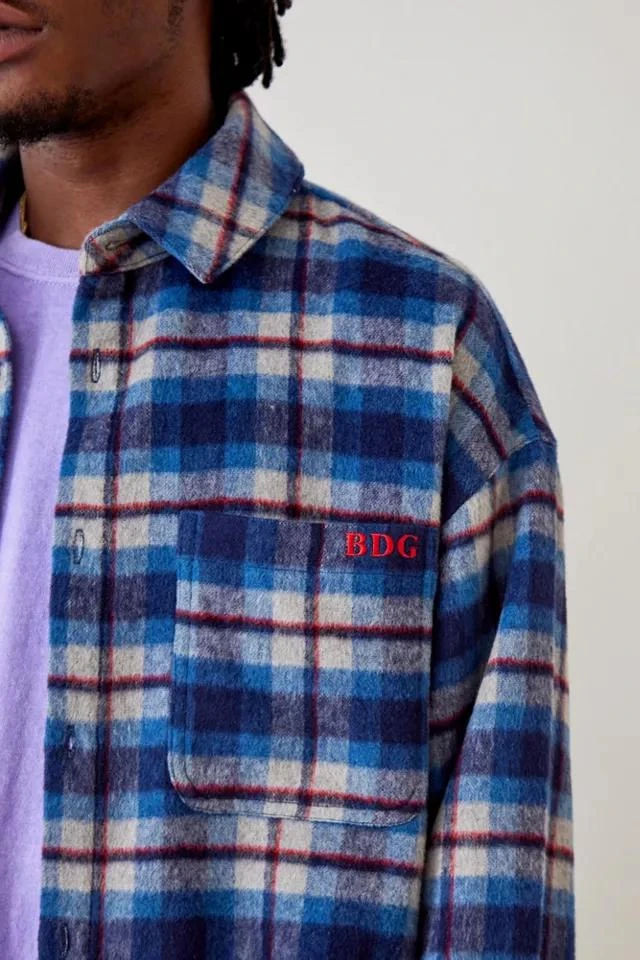 商品BDG|BDG Blue Brushed Fleece Check Shirt,价格¥340,第3张图片详细描述