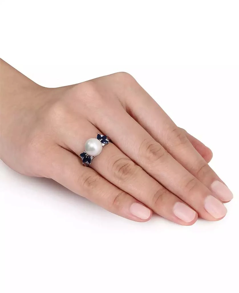 商品Macy's|Freshwater Cultured Pearl (9-9.5mm), Sapphire (5/8 ct. t.w.) and Diamond Accent Ring in 10k White Gold,价格¥3811,第2张图片详细描述